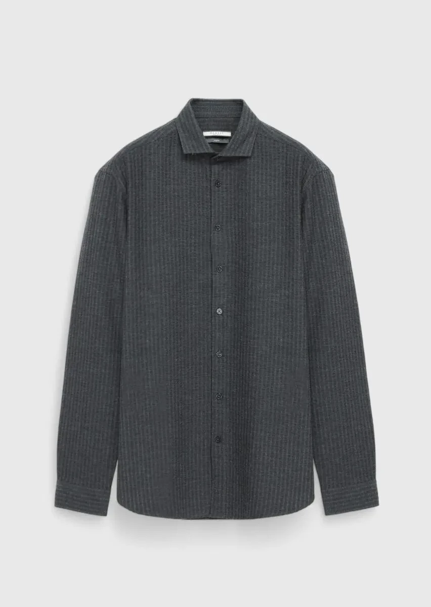 Hard Coal Striped Casual Fit Weaving Casual 100% Cotton Shirt - 1