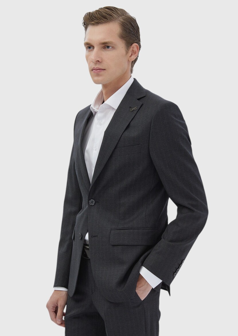 Hard Coal Striped Modern Fit 100% Wool Suit - 2