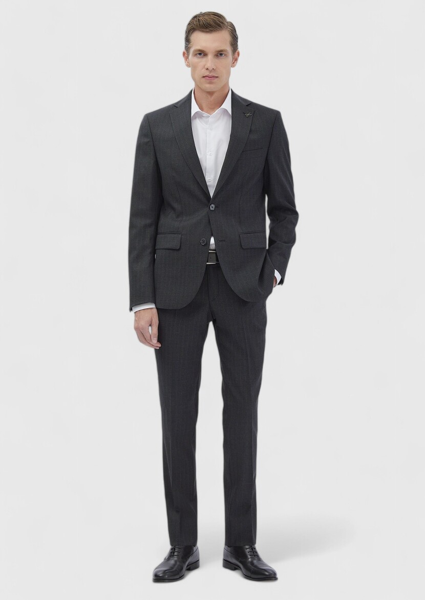 Hard Coal Striped Modern Fit 100% Wool Suit - 4