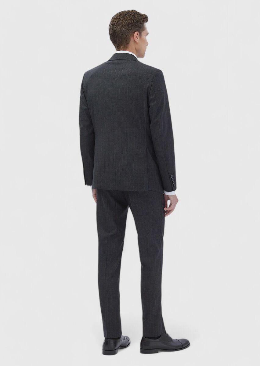 Hard Coal Striped Modern Fit 100% Wool Suit - 6