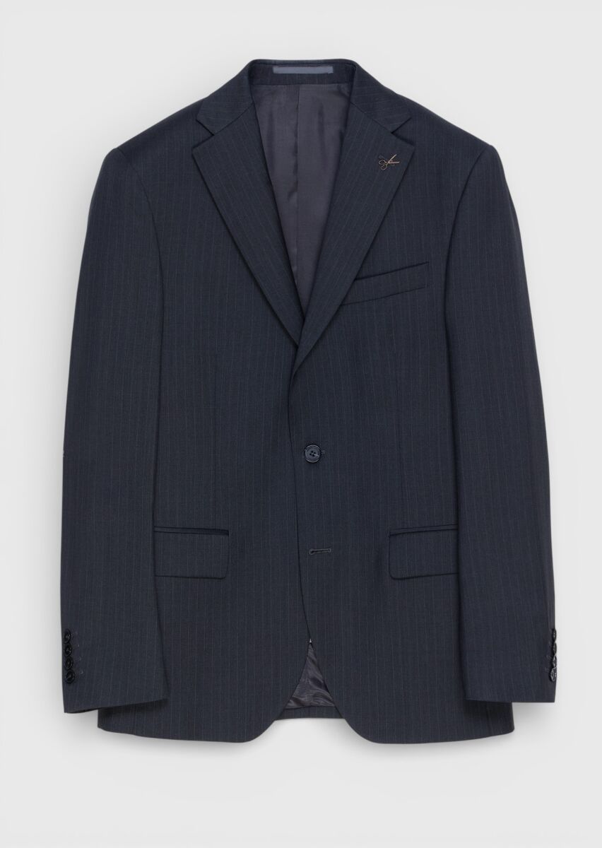 Hard Coal Striped Modern Fit 100% Wool Suit - 1