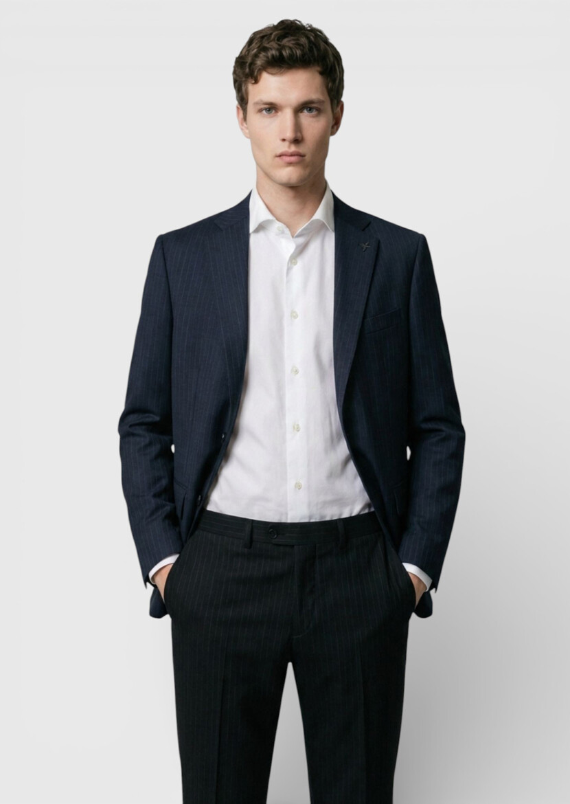 Hard Coal Striped Modern Fit 100% Wool Suit - RAMSEY