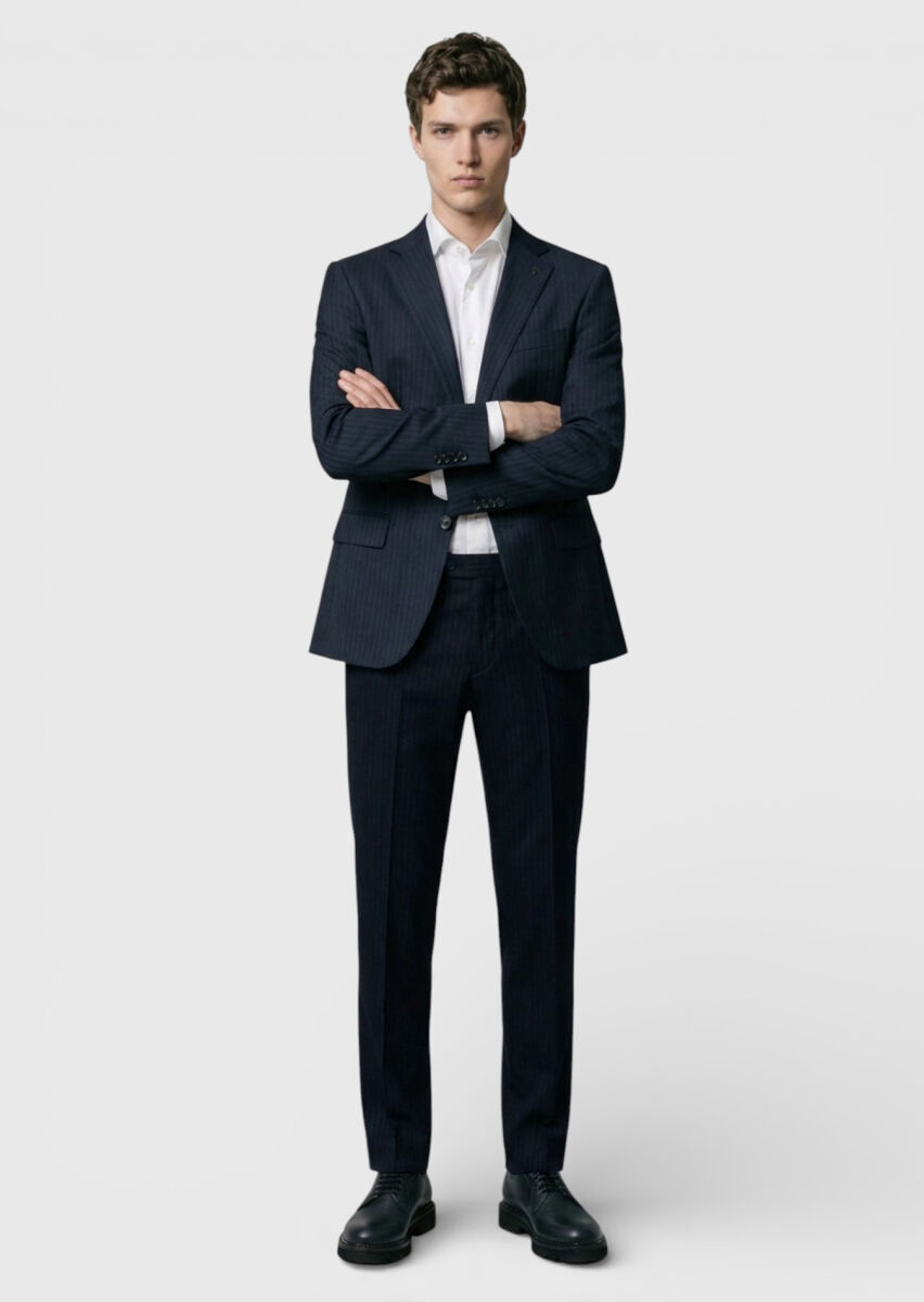 Hard Coal Striped Modern Fit 100% Wool Suit - 3