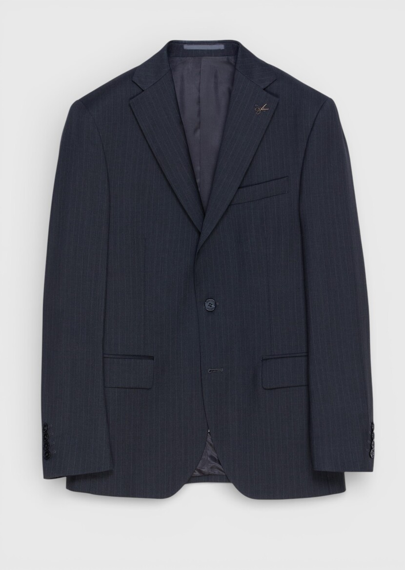Hard Coal Striped Modern Fit 100% Wool Suit - 5