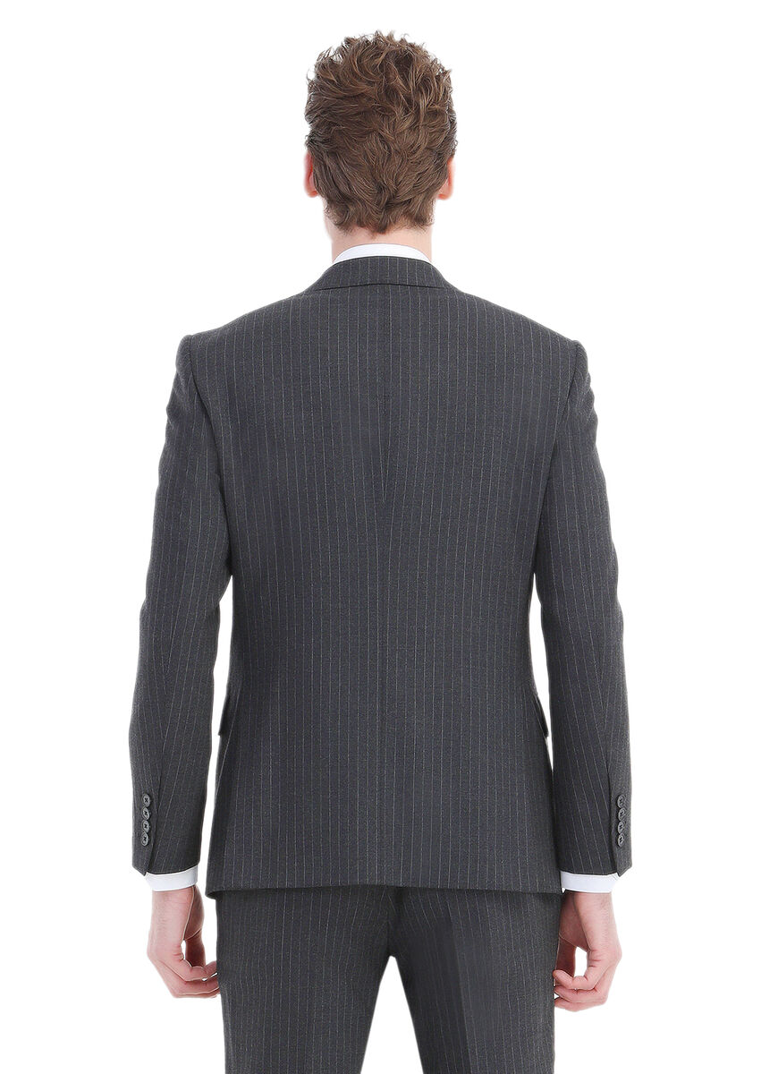 Hard Coal Striped Modern Fit Wool Blended Suit - 9