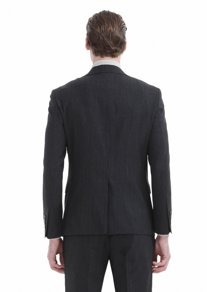 Hard Coal Striped Modern Fit Wool Blended Suit - 4