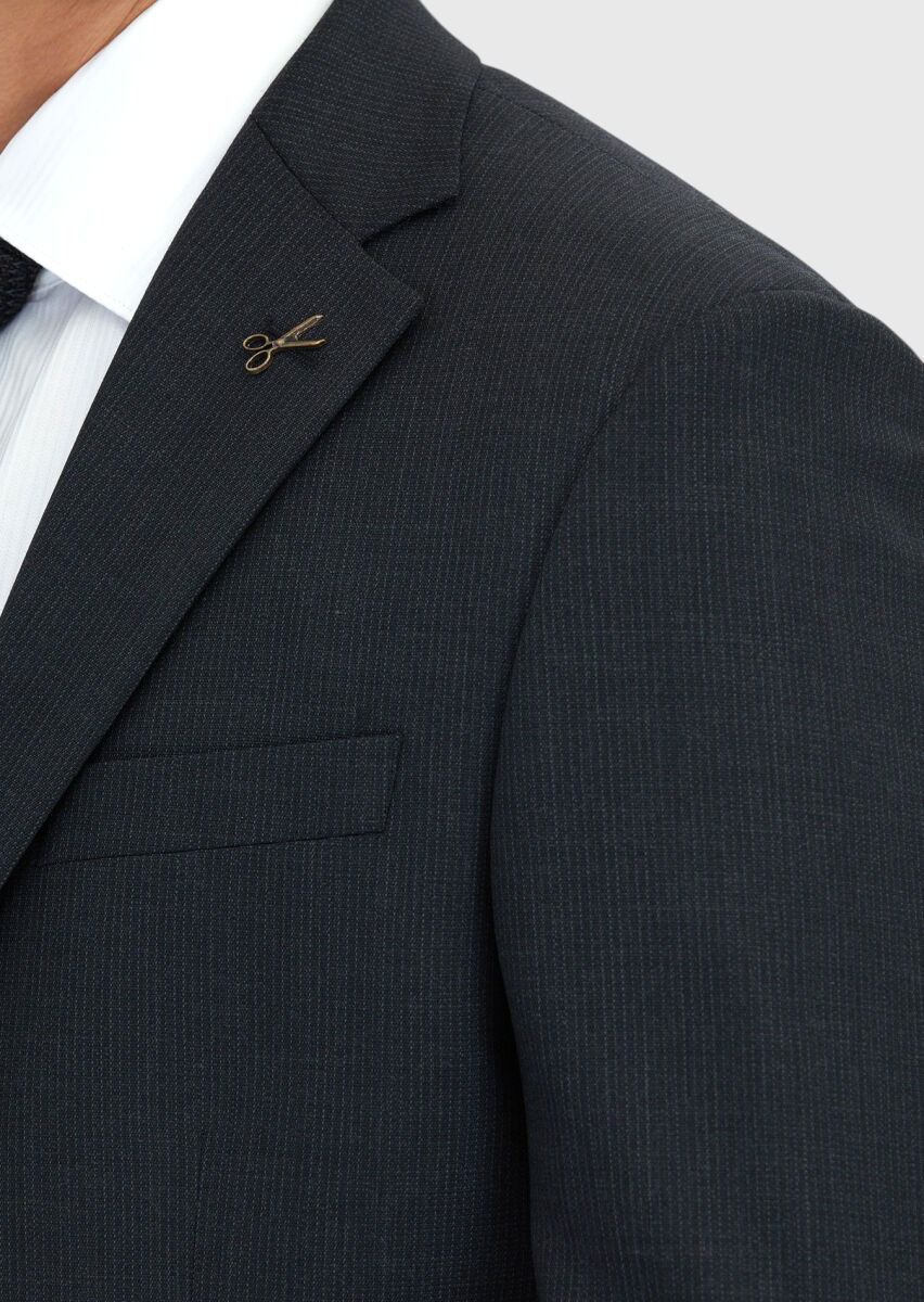 Hard Coal Striped Modern Fit Wool Blended Suit - 5