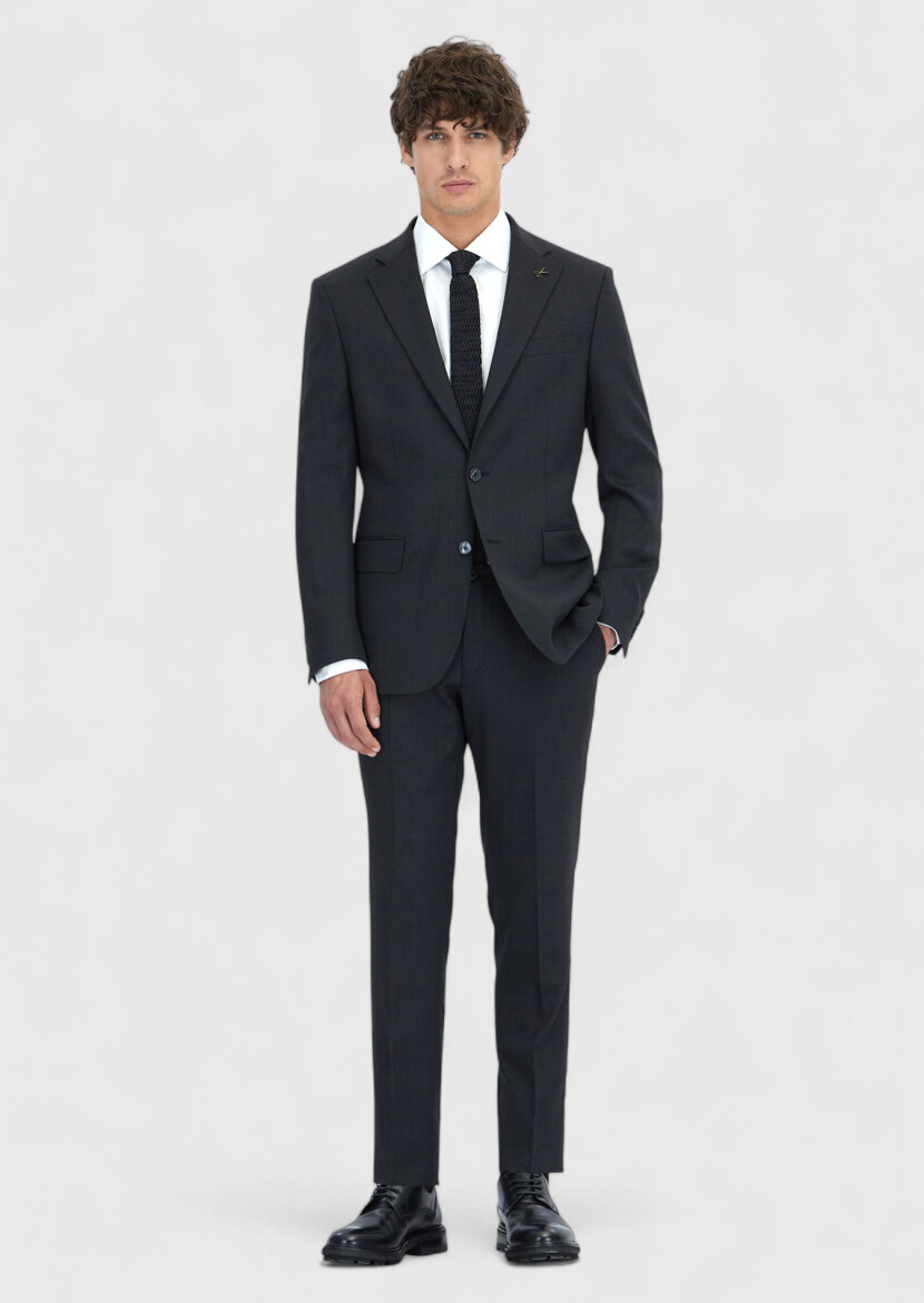Hard Coal Striped Modern Fit Wool Blended Suit - RAMSEY