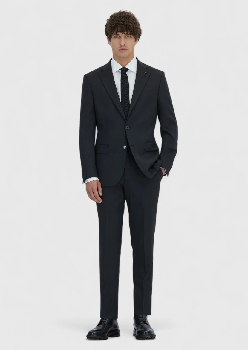 Hard Coal Striped Modern Fit Wool Blended Suit - 2