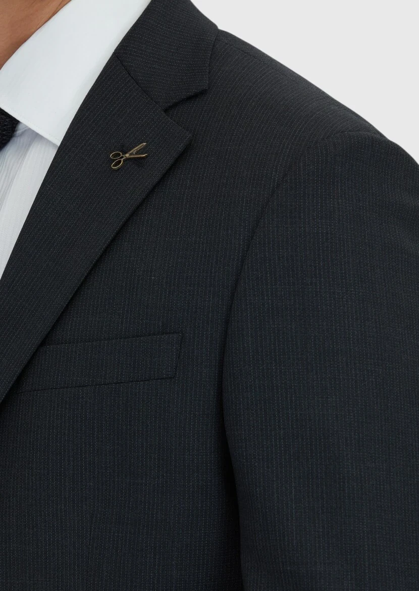 Hard Coal Striped Modern Fit Wool Blended Suit - 5