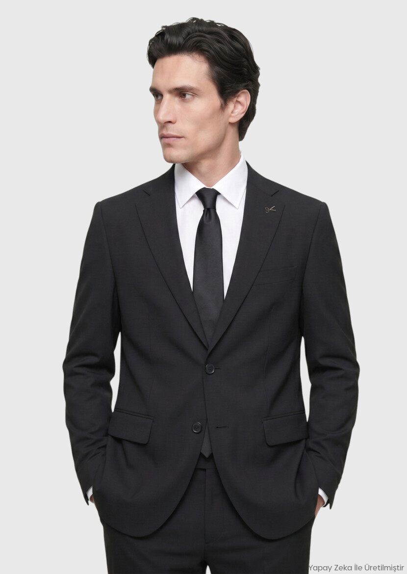 Hard Coal Striped Modern Fit Wool Blended Suit - RAMSEY