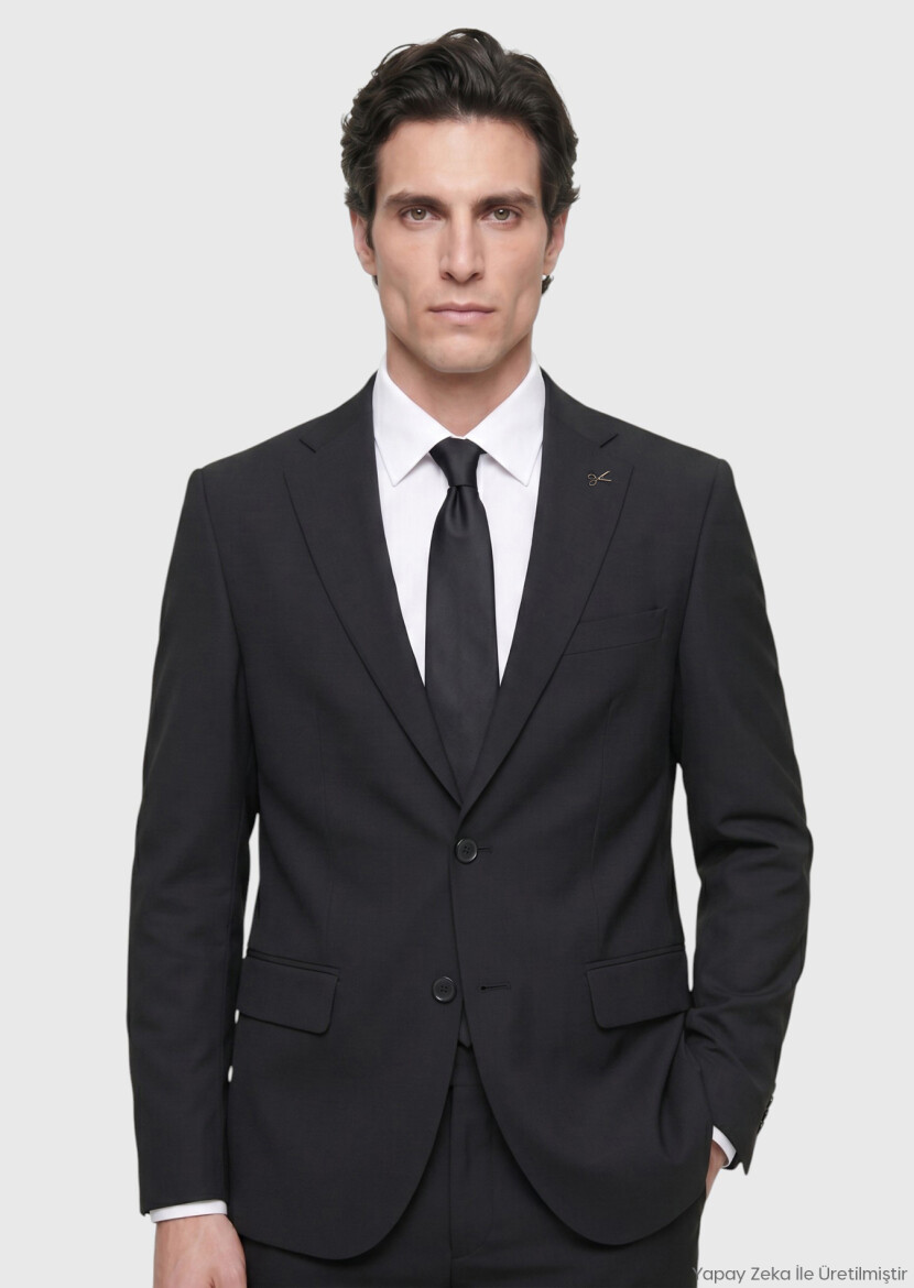 Hard Coal Striped Modern Fit Wool Blended Suit - RAMSEY