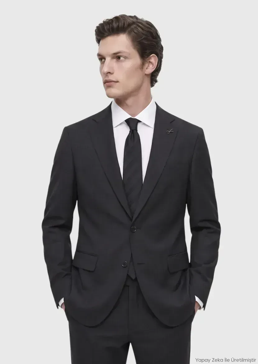 Hard Coal Striped Modern Fit Wool Blended Suit - RAMSEY