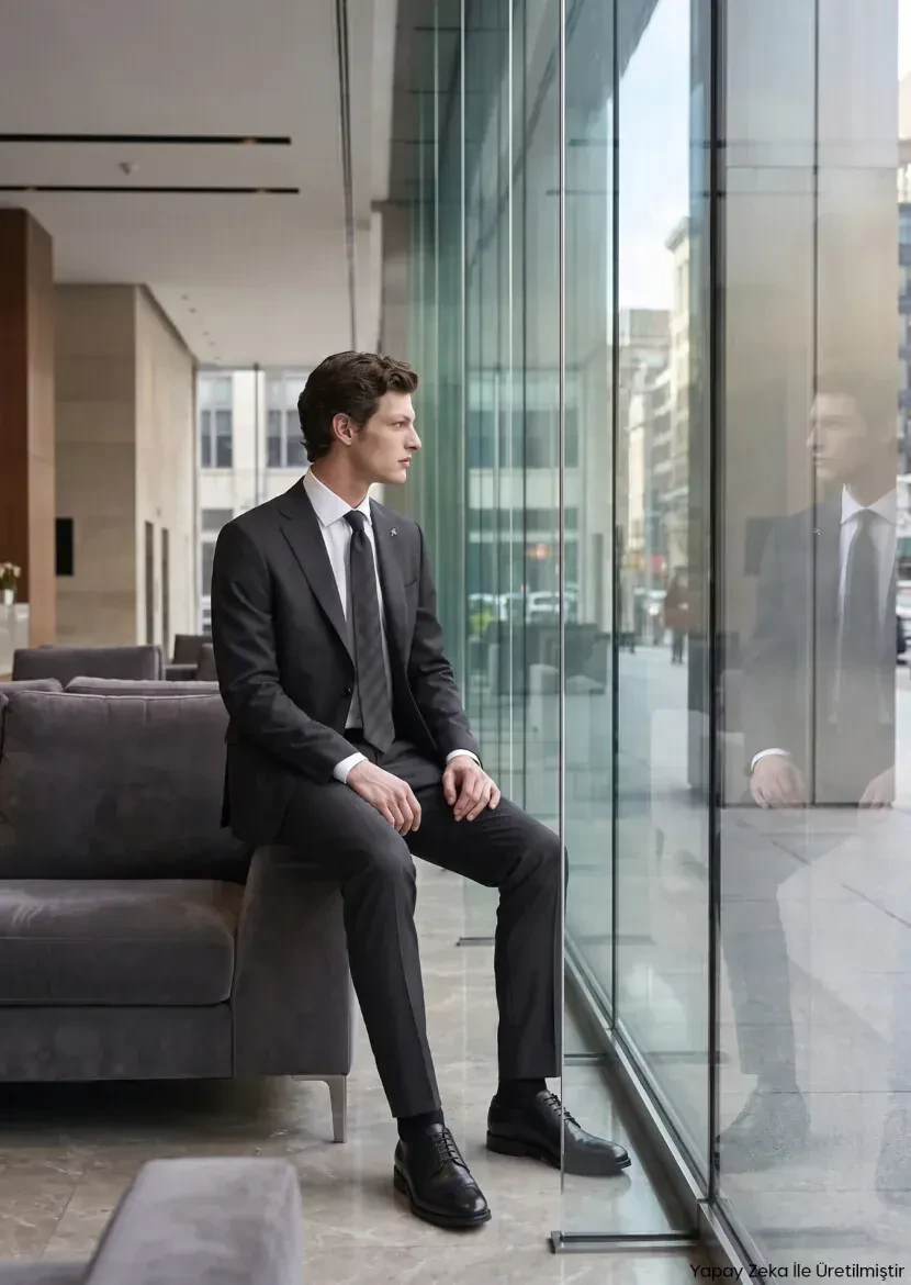 Hard Coal Striped Modern Fit Wool Blended Suit - RAMSEY