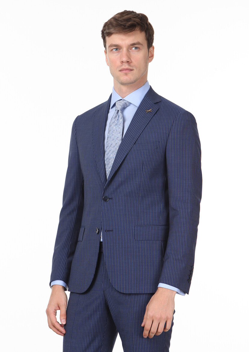 Hard Coal Striped Regular Fit 100% Wool Suit - 1