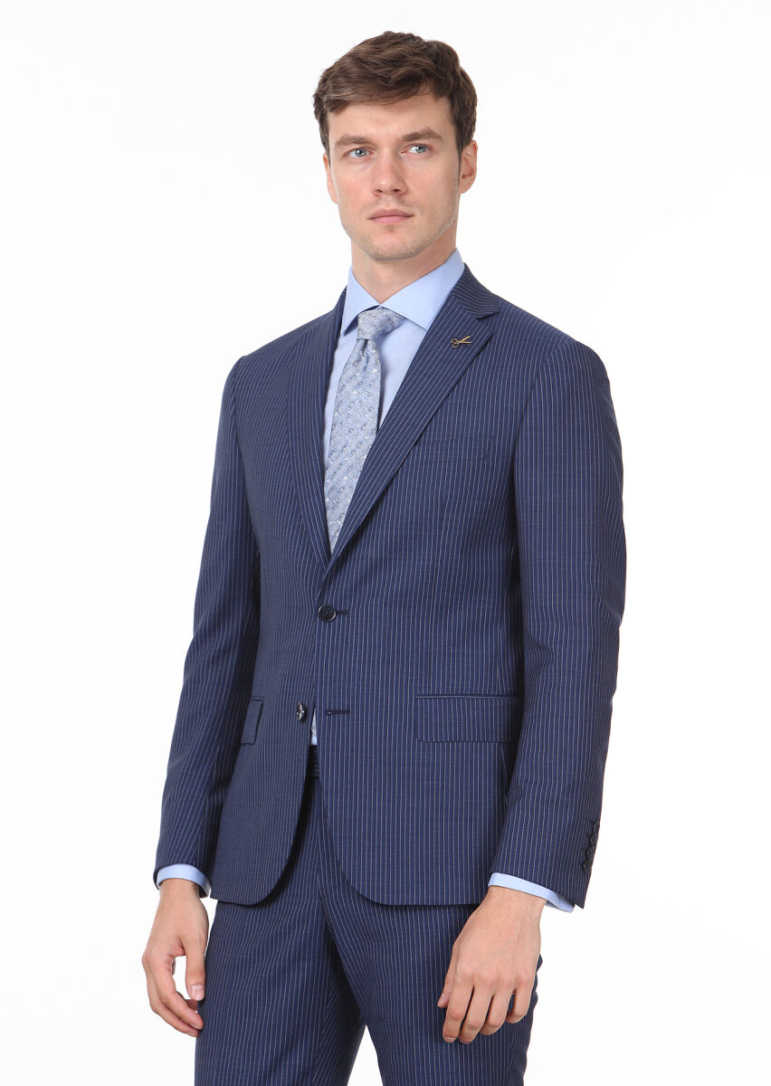 Hard Coal Striped Regular Fit 100% Wool Suit - 1