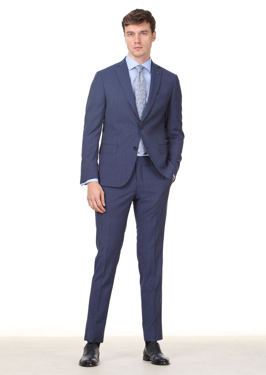 Hard Coal Striped Regular Fit 100% Wool Suit - 2