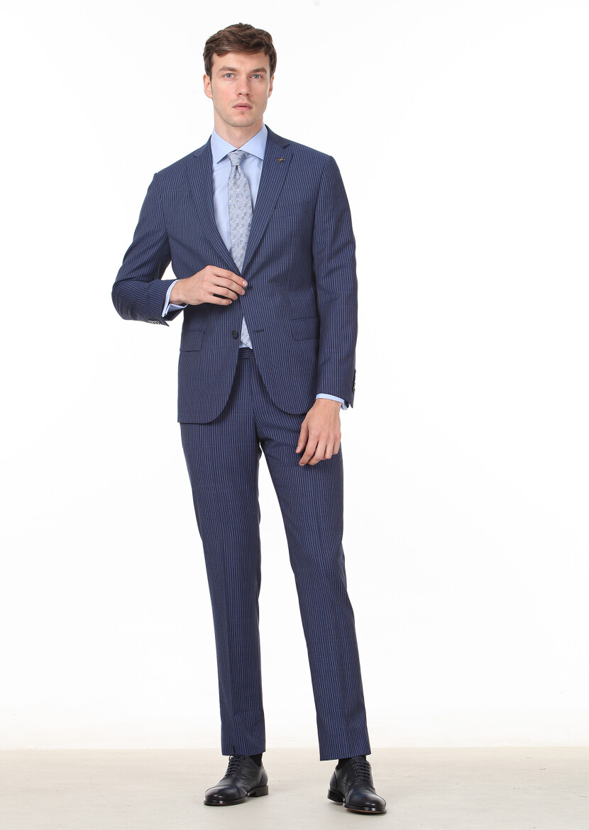 Hard Coal Striped Regular Fit 100% Wool Suit - 3