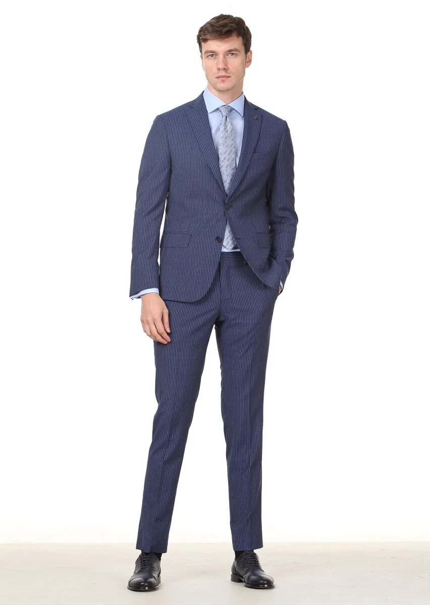 Hard Coal Striped Regular Fit 100% Wool Suit - 2