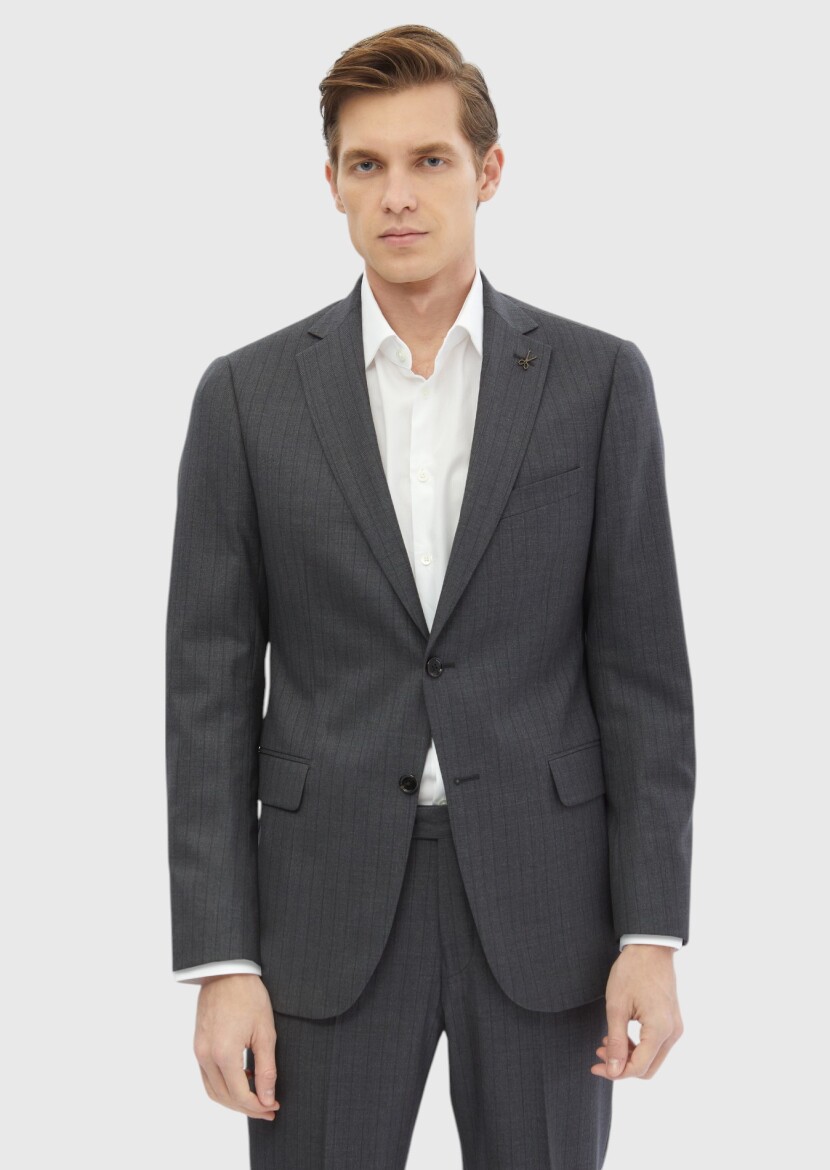 Hard Coal Striped Regular Fit 100% Wool Suit - 1