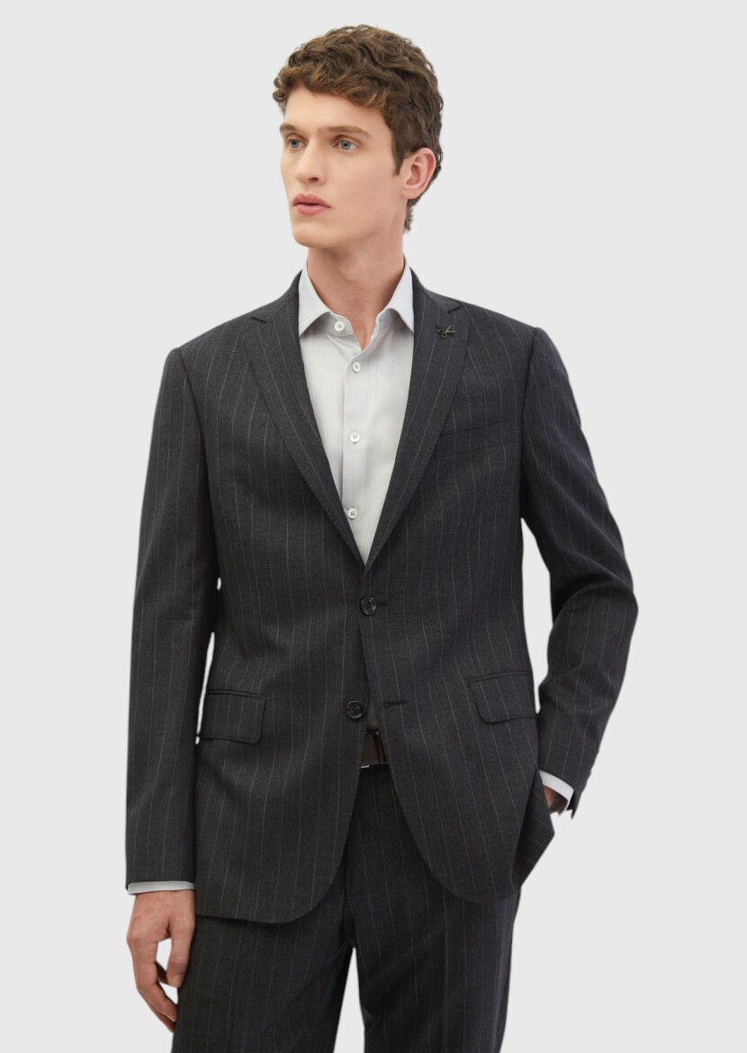 Hard Coal Striped Regular Fit 100% Wool Suit - 1