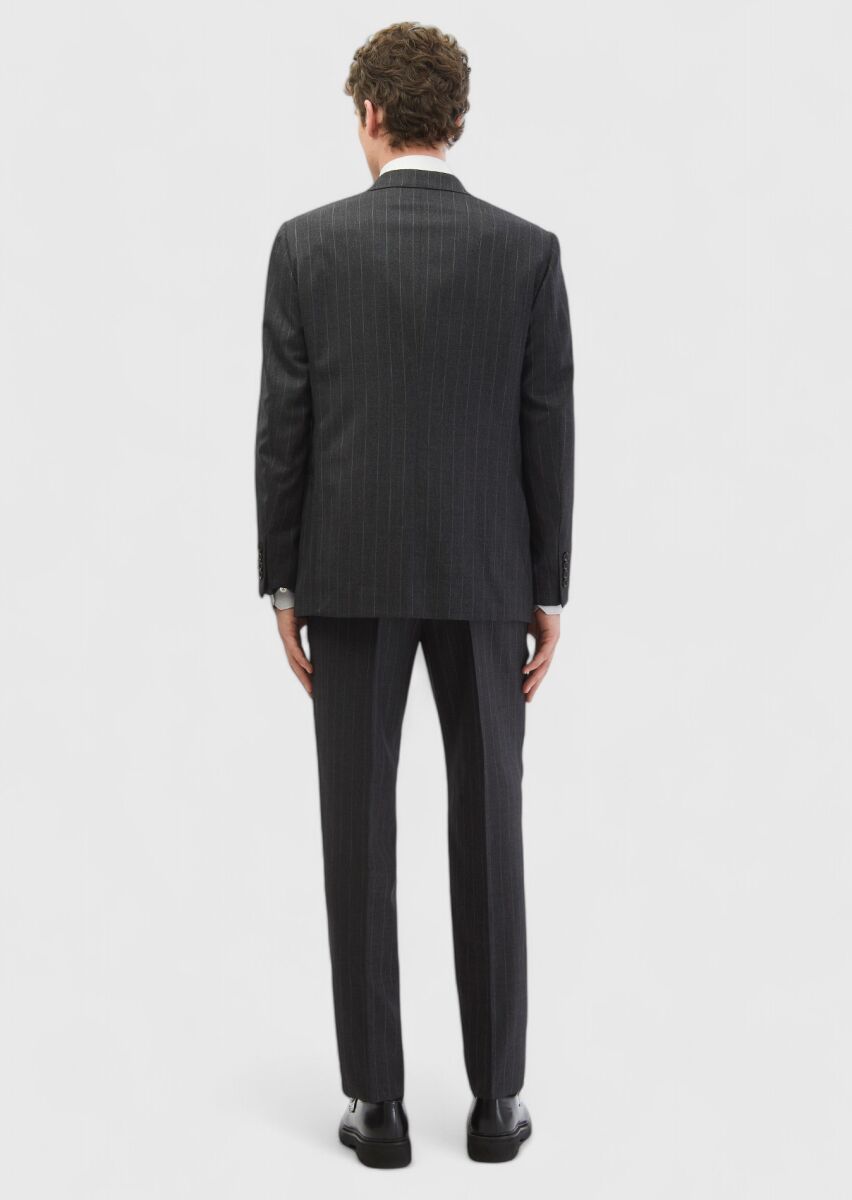 Hard Coal Striped Regular Fit 100% Wool Suit - 5