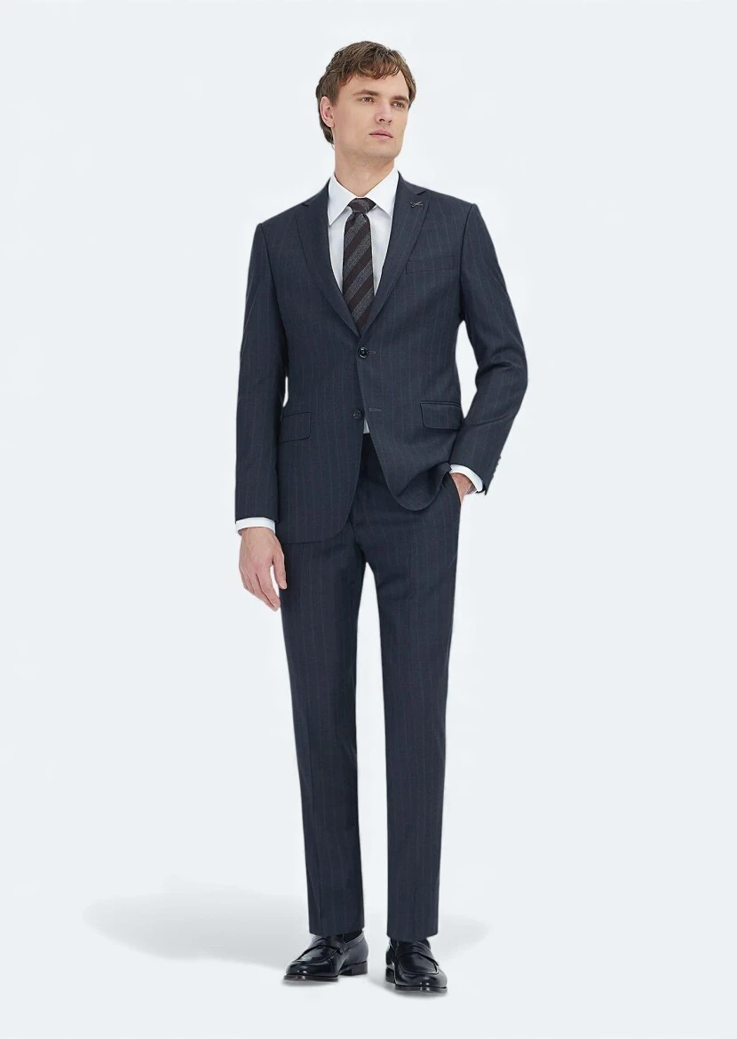 Hard Coal Striped Regular Fit 100% Wool Suit - RAMSEY