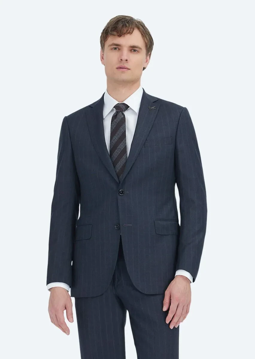 Hard Coal Striped Regular Fit 100% Wool Suit - 2