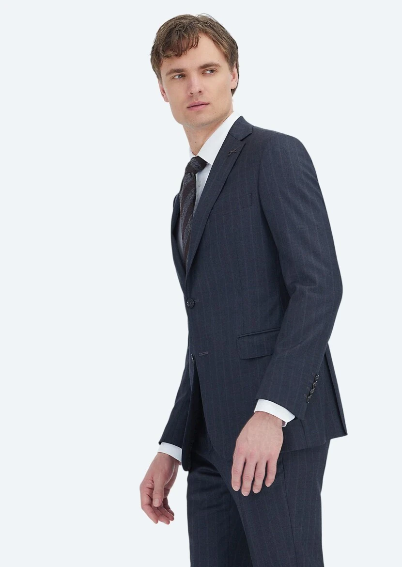 Hard Coal Striped Regular Fit 100% Wool Suit - 3