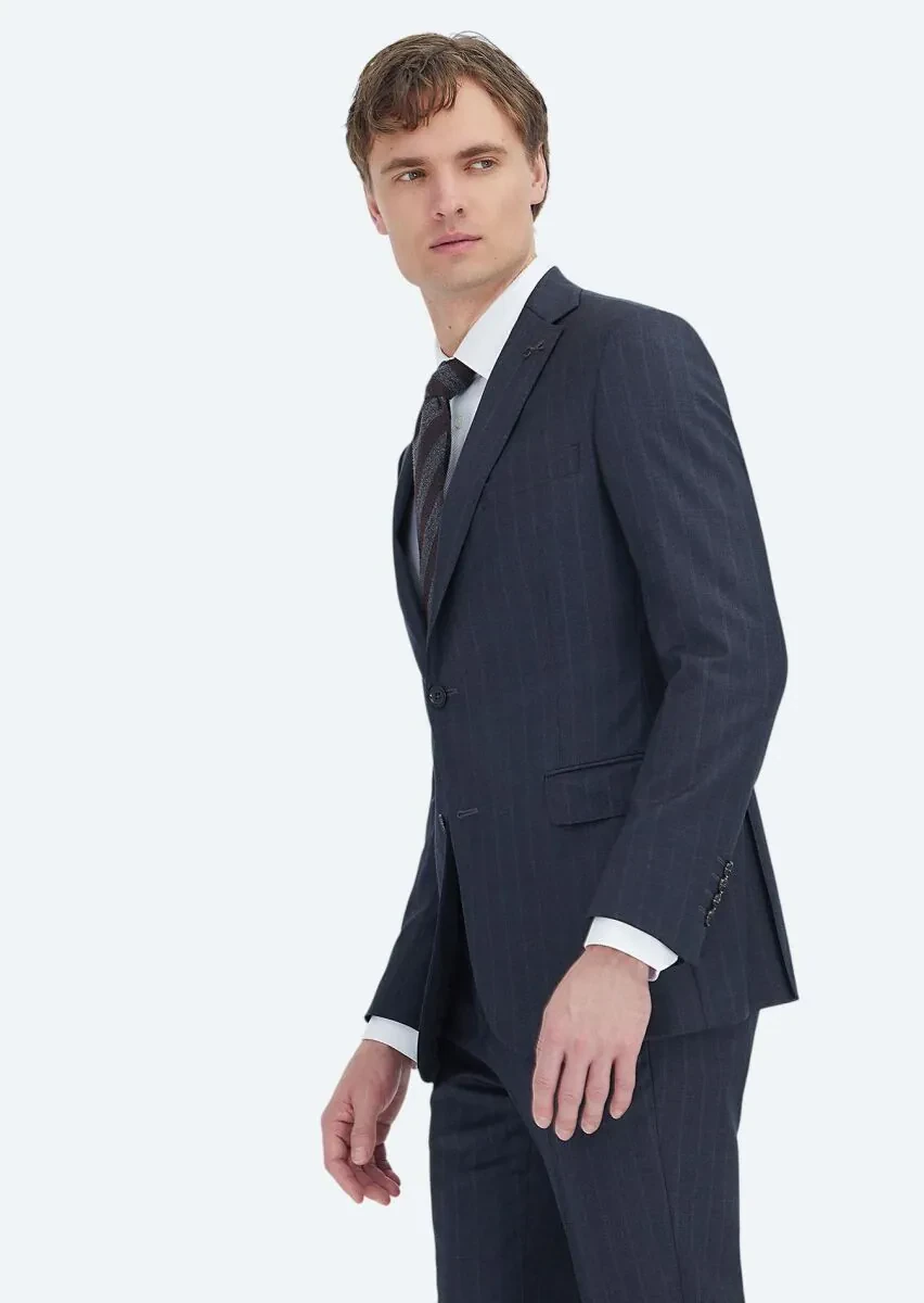 Hard Coal Striped Regular Fit 100% Wool Suit - 3
