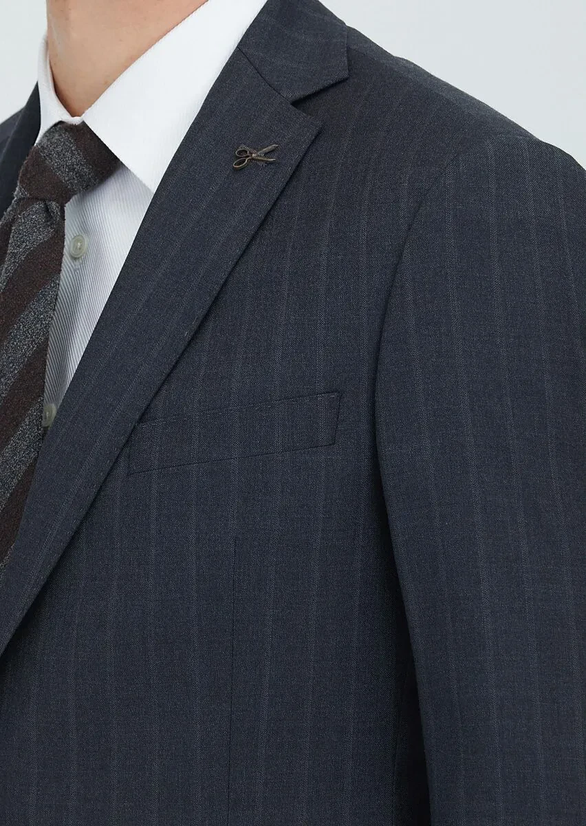 Hard Coal Striped Regular Fit 100% Wool Suit - 6