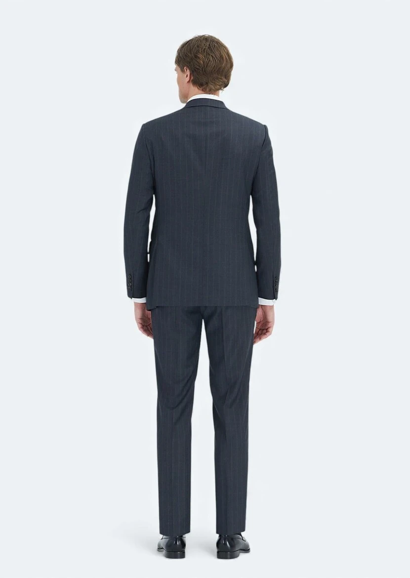 Hard Coal Striped Regular Fit 100% Wool Suit - 7