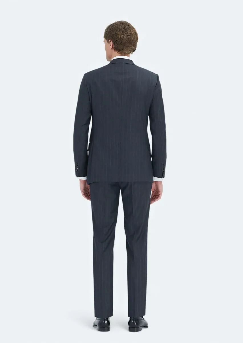 Hard Coal Striped Regular Fit 100% Wool Suit - 7