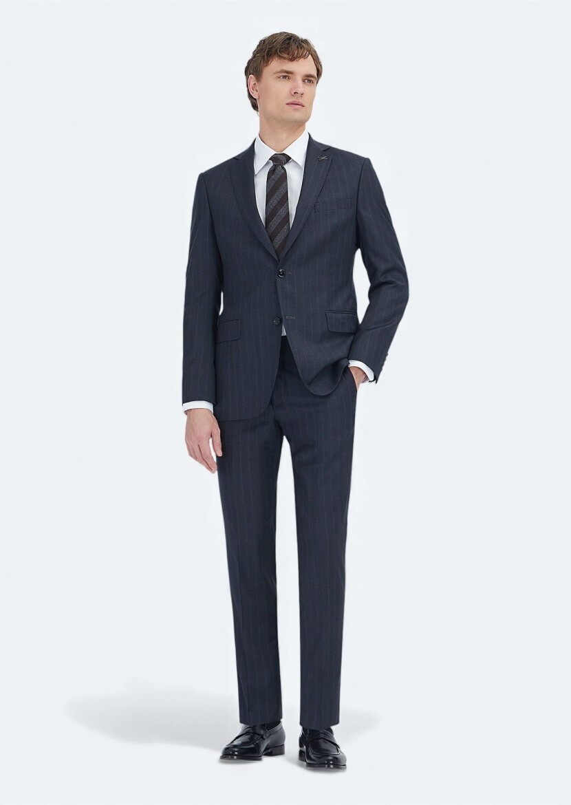 Hard Coal Striped Regular Fit 100% Wool Suit - RAMSEY