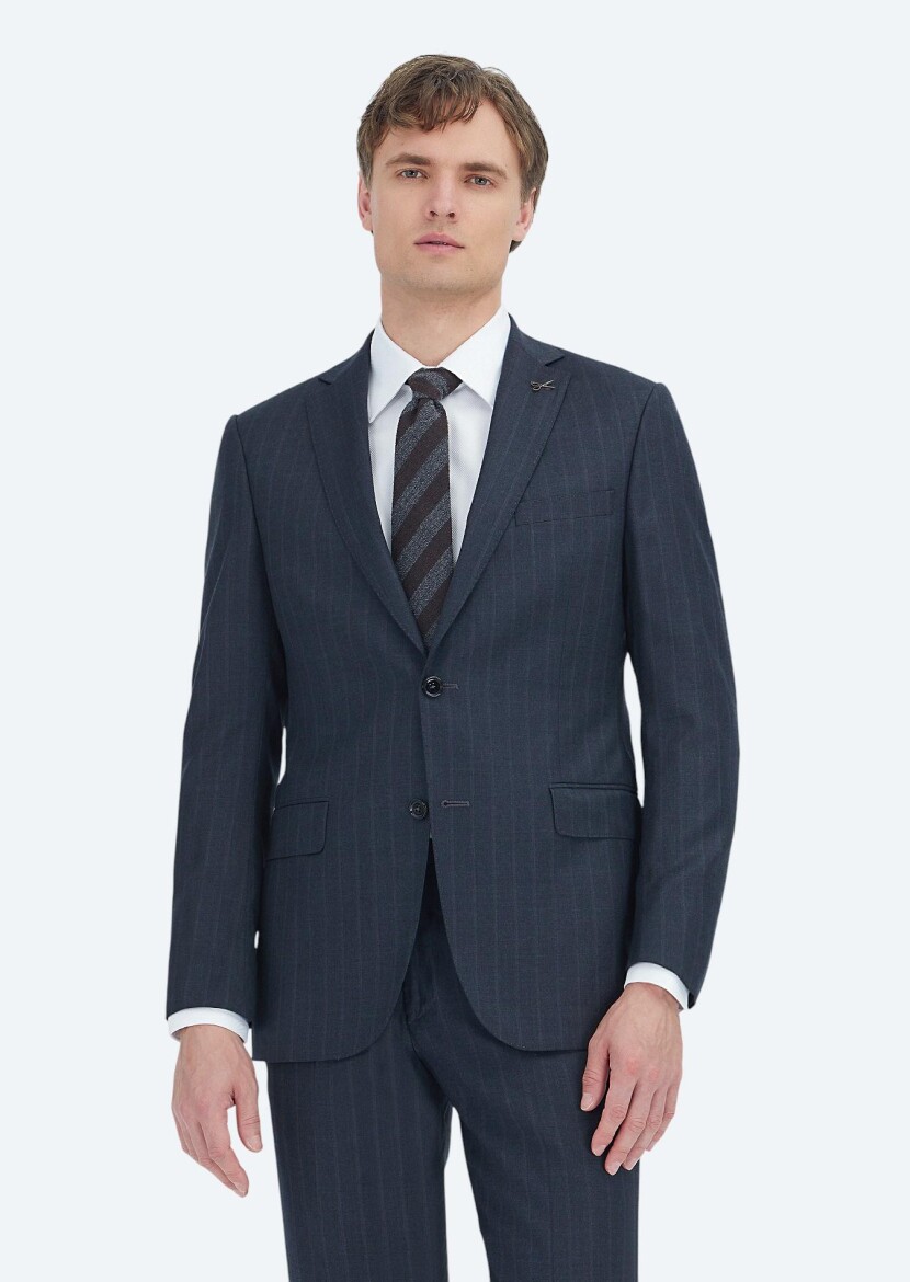 Hard Coal Striped Regular Fit 100% Wool Suit - RAMSEY