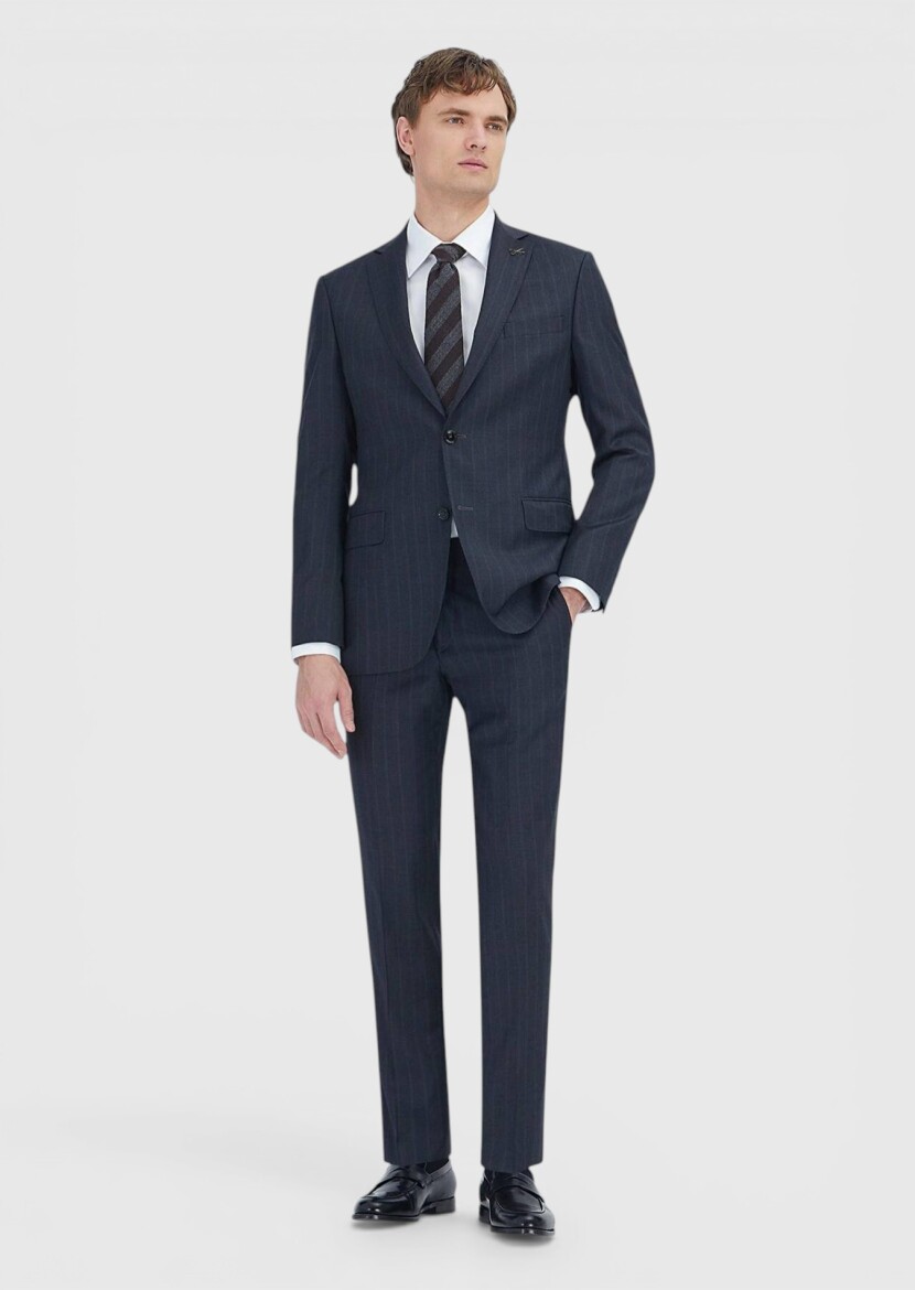 Hard Coal Striped Regular Fit 100% Wool Suit - RAMSEY