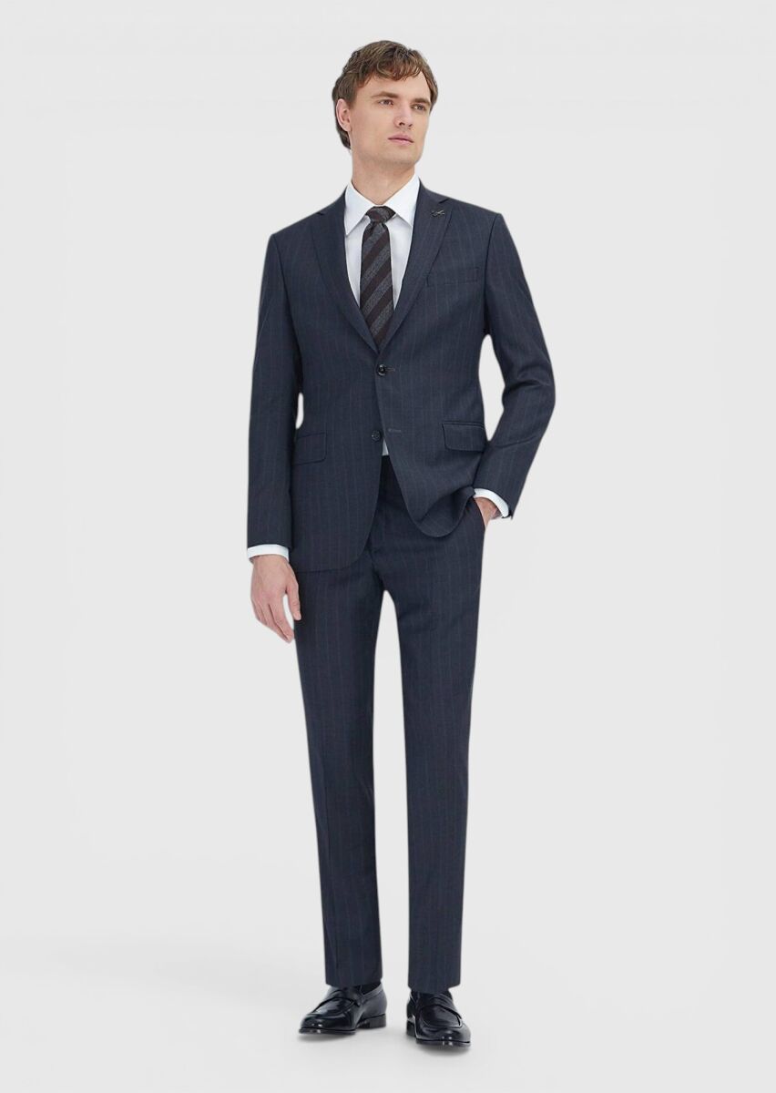 Hard Coal Striped Regular Fit 100% Wool Suit - 1