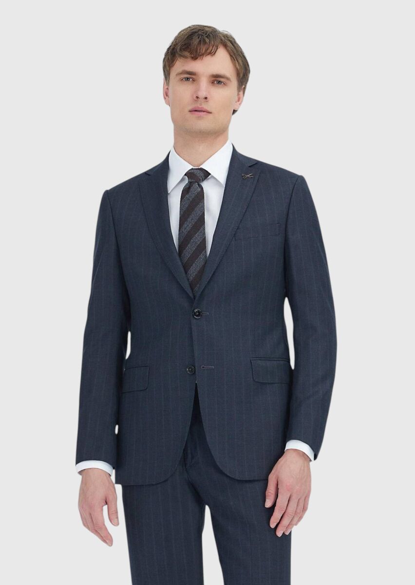 Hard Coal Striped Regular Fit 100% Wool Suit - 2