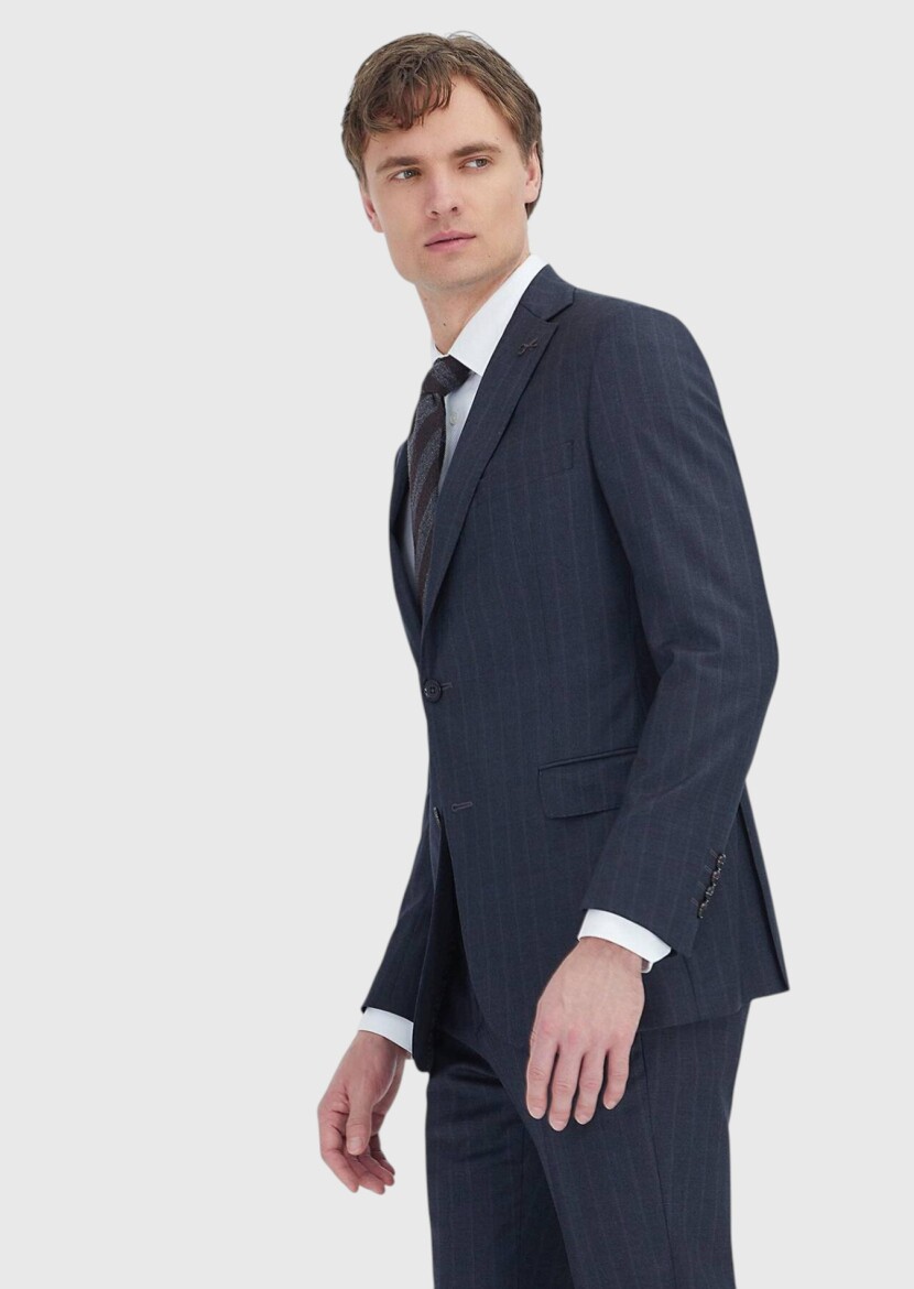 Hard Coal Striped Regular Fit 100% Wool Suit - 3