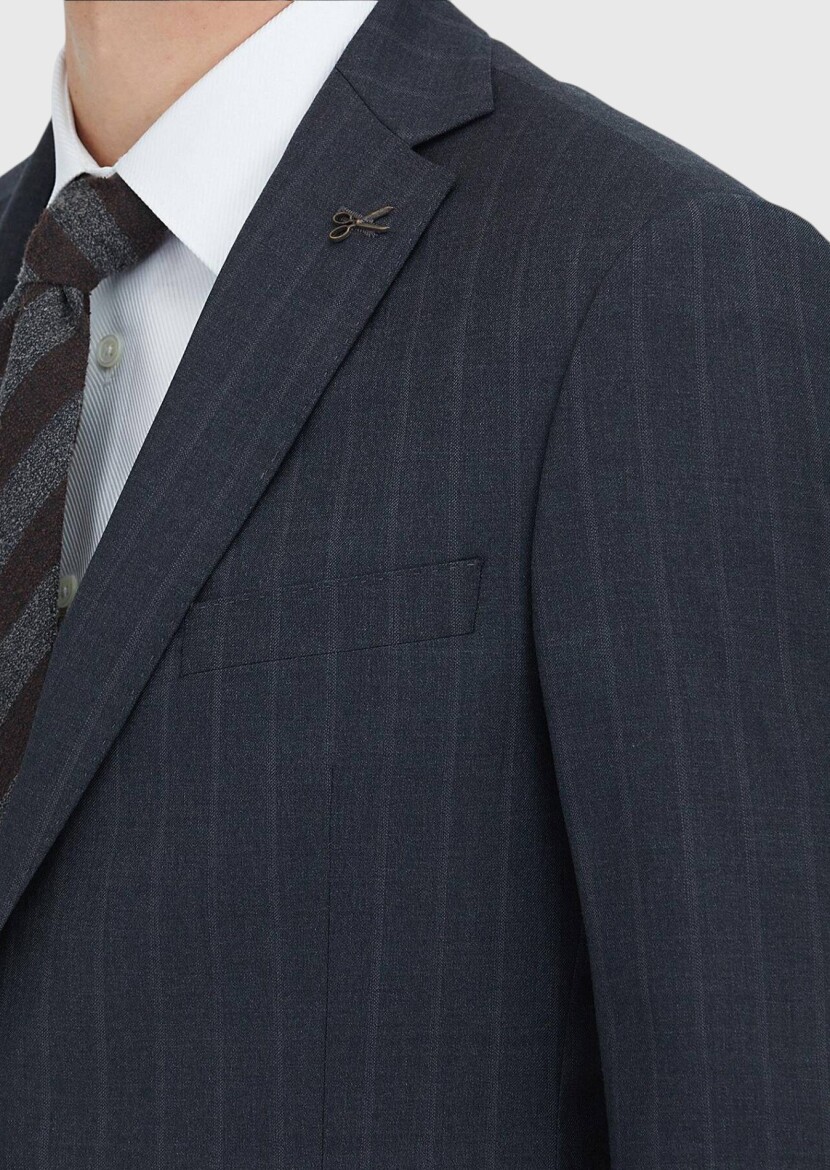 Hard Coal Striped Regular Fit 100% Wool Suit - 6