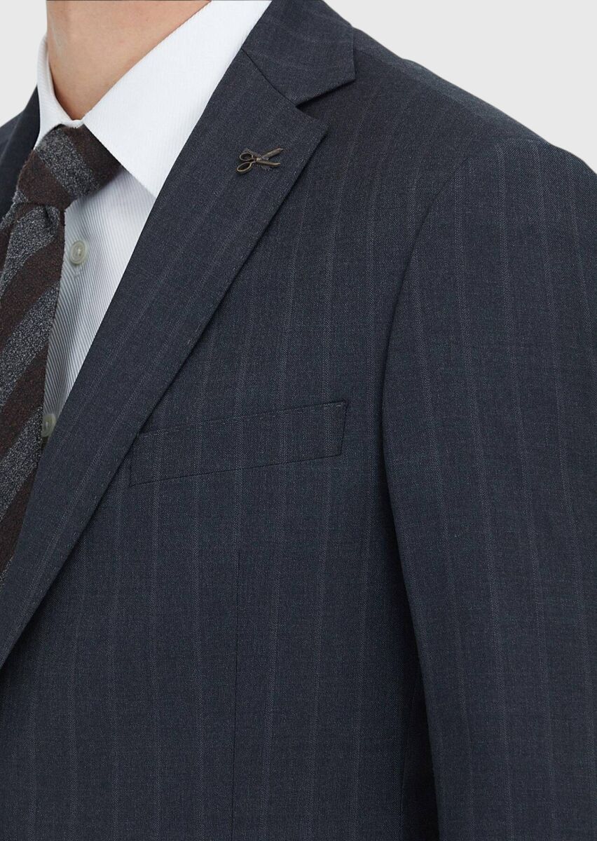 Hard Coal Striped Regular Fit 100% Wool Suit - 6