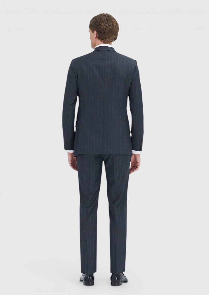 Hard Coal Striped Regular Fit 100% Wool Suit - 7