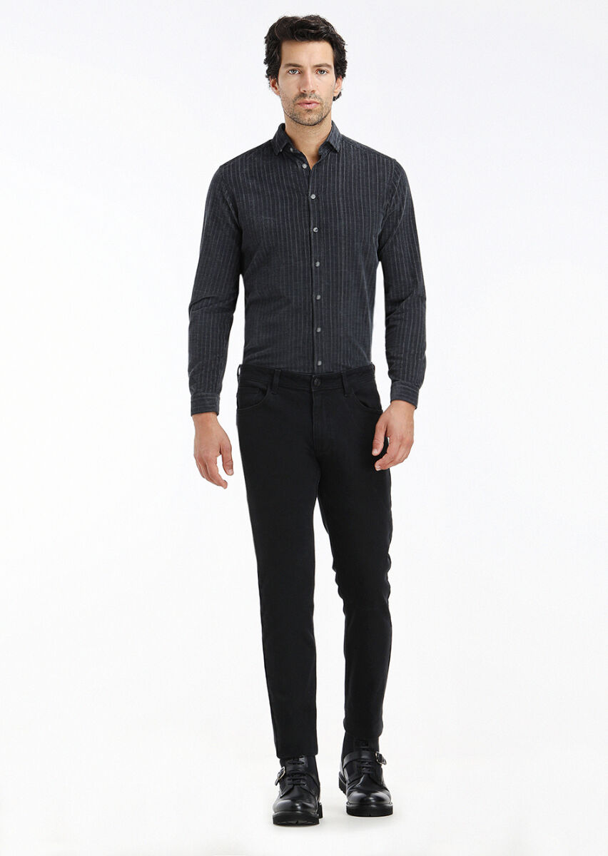 Hard Coal Striped Regular Fit Long Weaving Casual 100% Cotton Shirt - 1