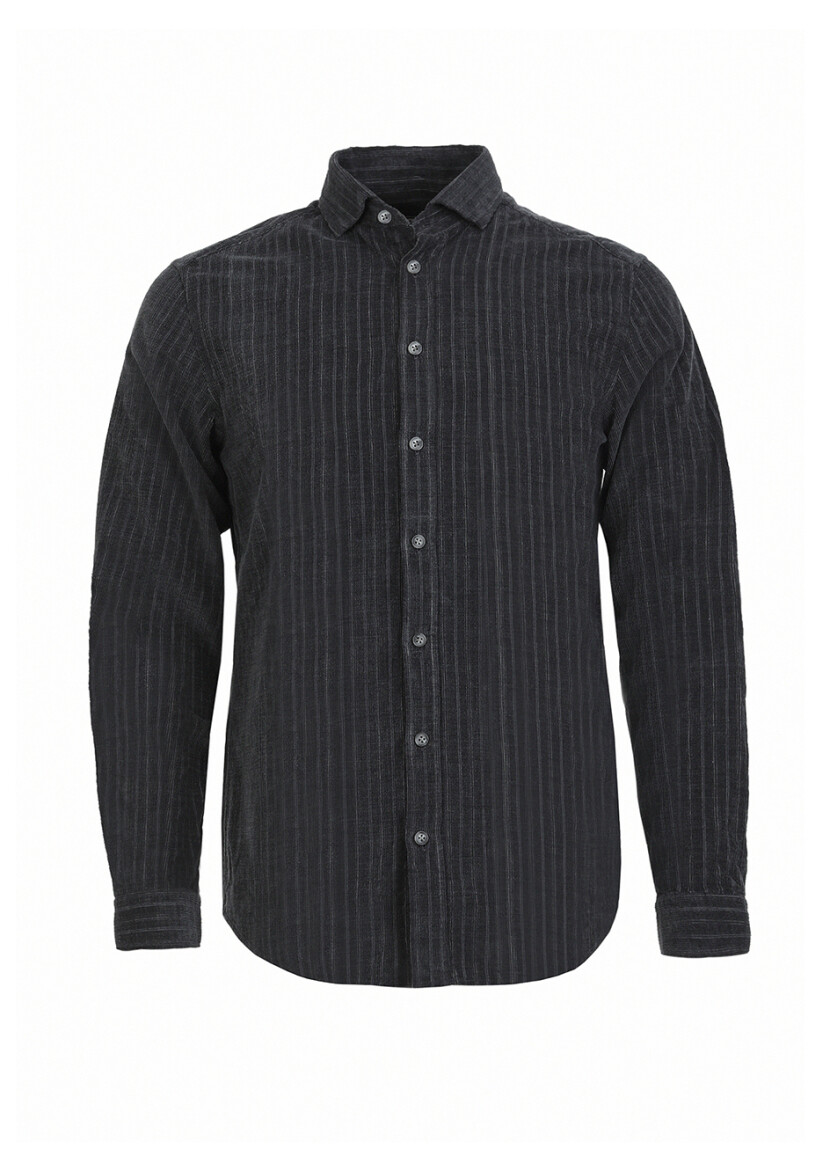 Hard Coal Striped Regular Fit Long Weaving Casual 100% Cotton Shirt - 5