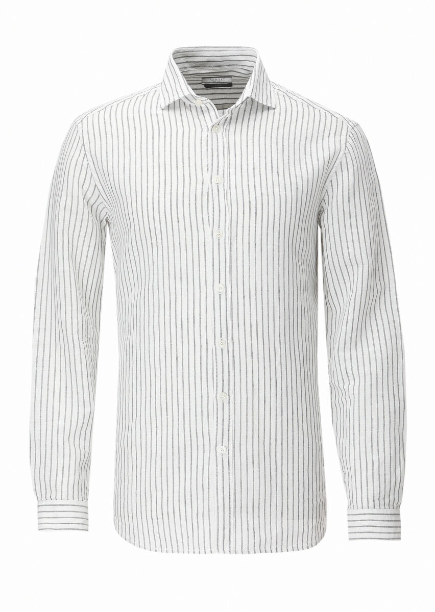 Hard Coal Striped Regular Fit Long Weaving Casual Cotton Blended Shirt - 1