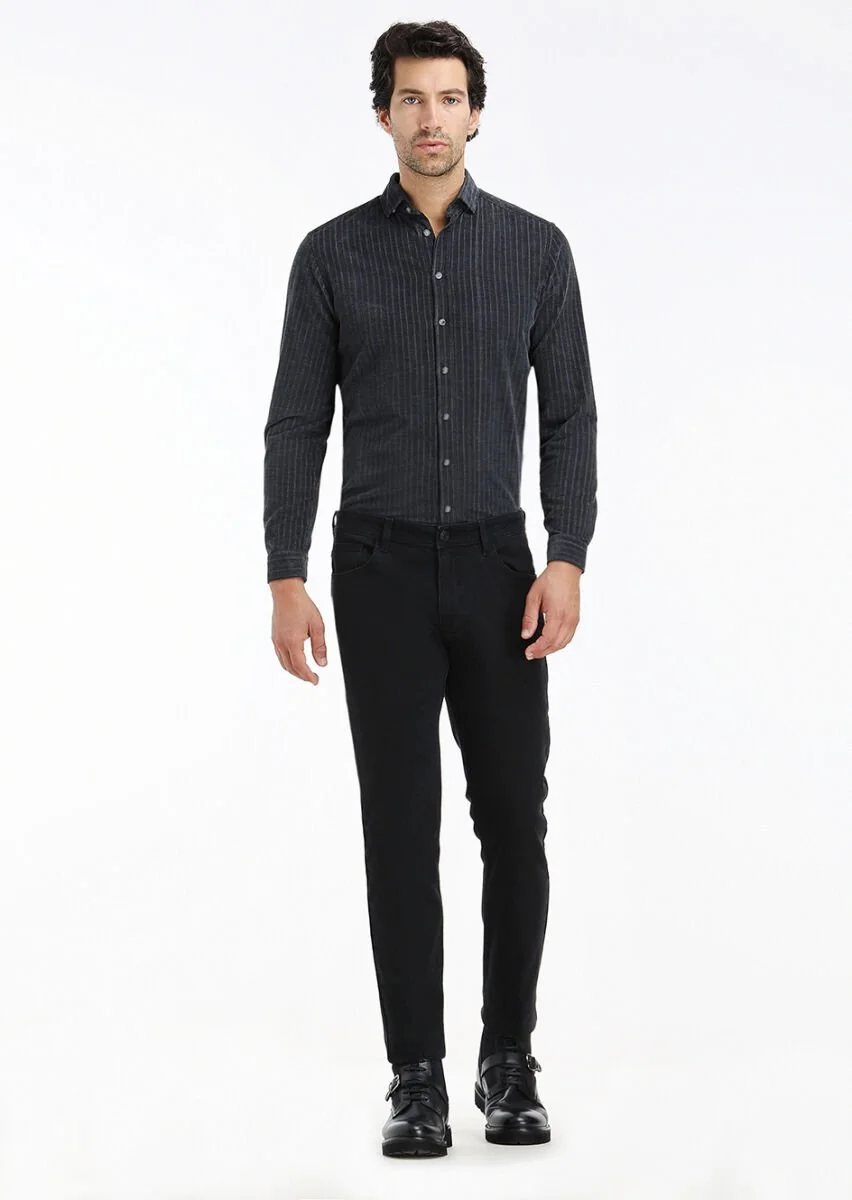 Hard Coal Striped Regular Fit Weaving Casual 100% Cotton Shirt - 1