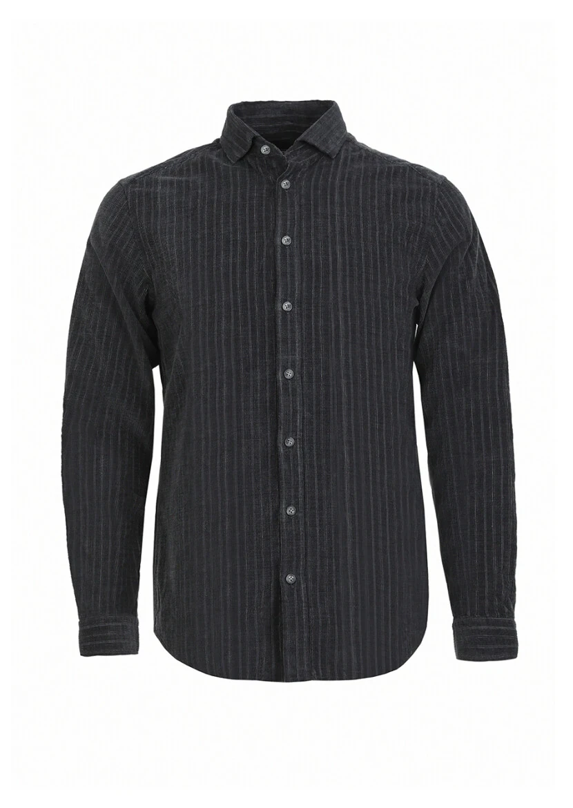 Hard Coal Striped Regular Fit Weaving Casual 100% Cotton Shirt - 5