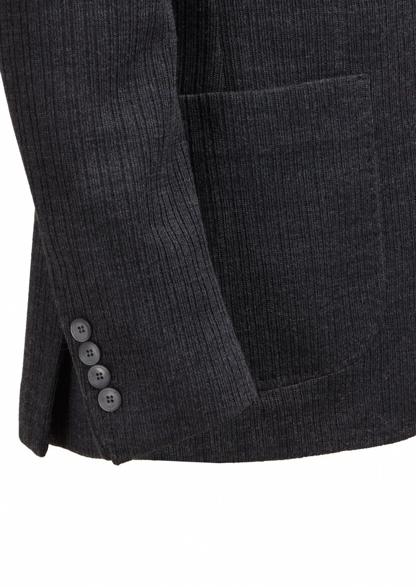 Hard Coal Striped Shirt Shoulder Slim Fit Wool Blended Jacket - 3
