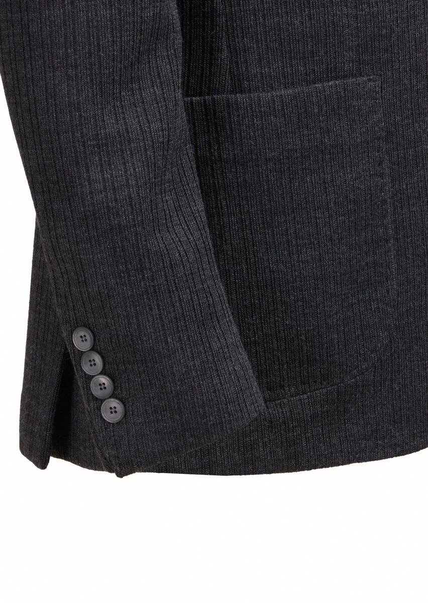 Hard Coal Striped Shirt Shoulder Slim Fit Wool Blended Jacket - 3