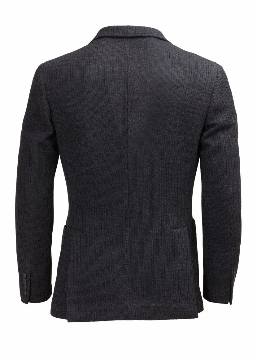 Hard Coal Striped Shirt Shoulder Slim Fit Wool Blended Jacket - 5